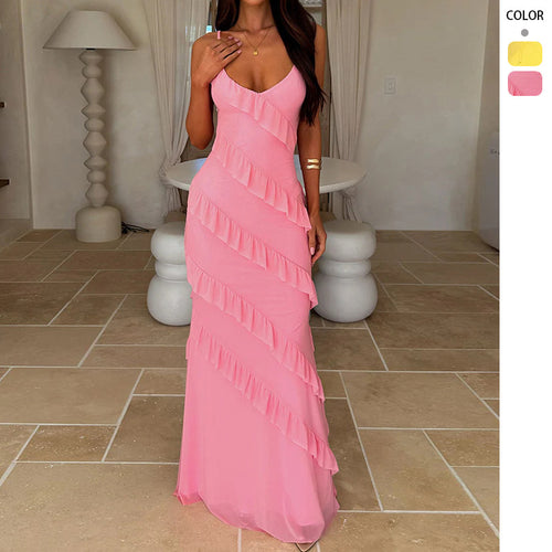 Damen Maxikleid mit Rüschendesign und schmeichelndem Schnitt Drune