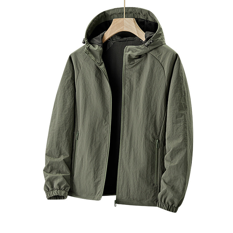 Herren Ultraleichte Kapuzen-Windjacke mit Mesh-Futter und wasserabweisender Außenlage Drune