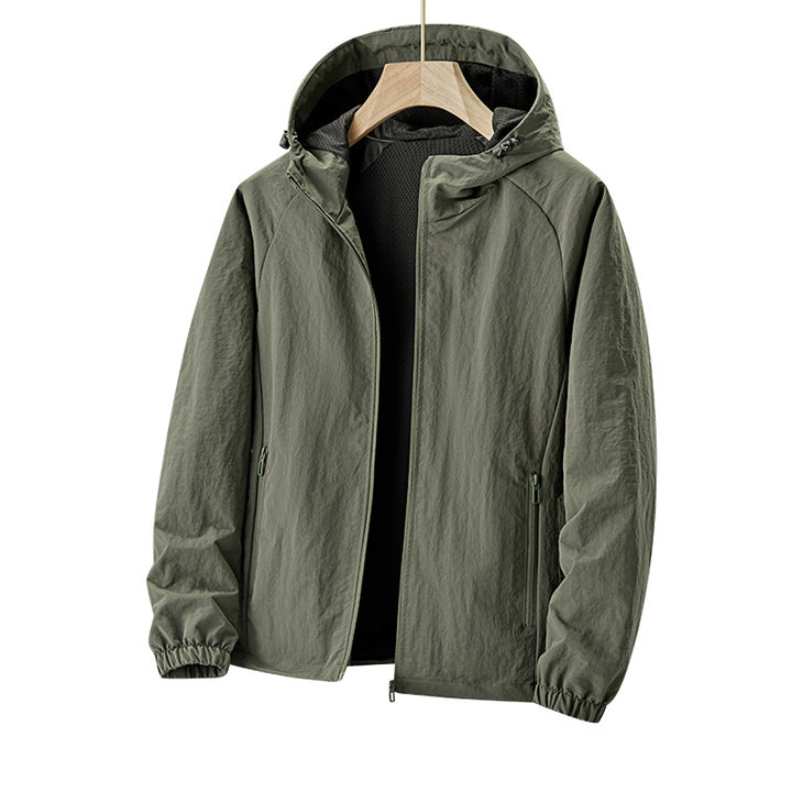 Herren Ultraleichte Kapuzen-Windjacke mit Mesh-Futter und wasserabweisender Außenlage Drune