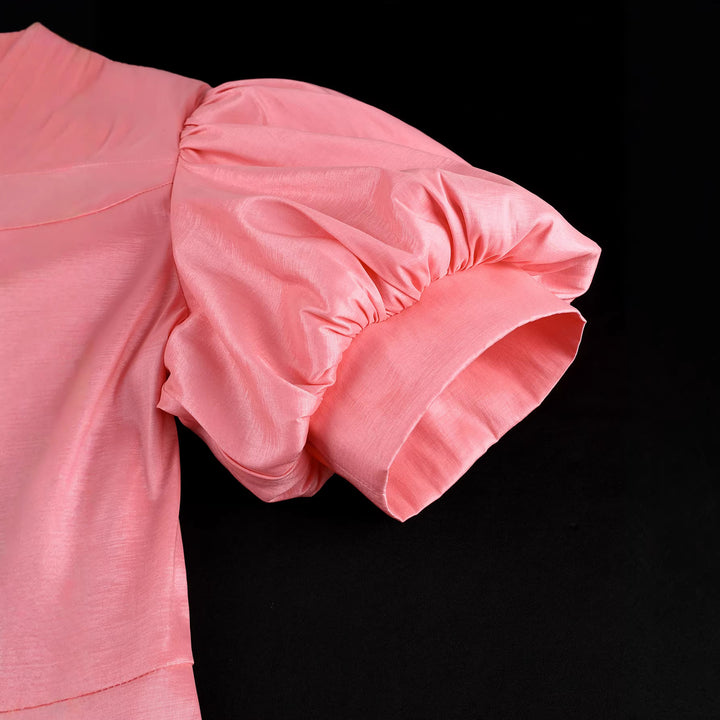 Damen Elegantes Kleid mit voluminösen Puffärmeln und floralem Akzent Drune