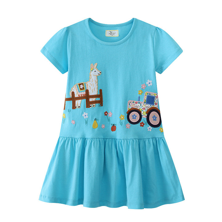Mädchen Tüllkleid mit verspieltem Lama- und Traktor-Design Drune