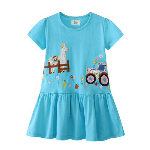 Mädchen Tüllkleid mit verspieltem Lama- und Traktor-Design Drune
