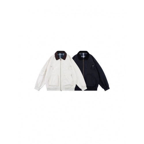 Unisex Oversize-Blouson im Workwear-Stil mit Cordkragen und kariert gefüttertem Innenfutter Drune