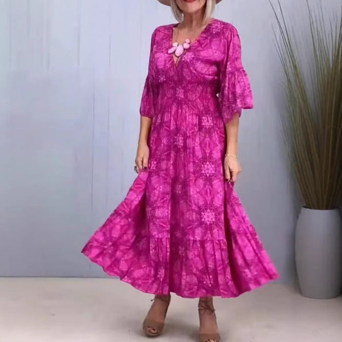 Damen nan luftiges Midikleid mit V‑Ausschnitt, Stufensaum und halblangen Volantärmeln Drune