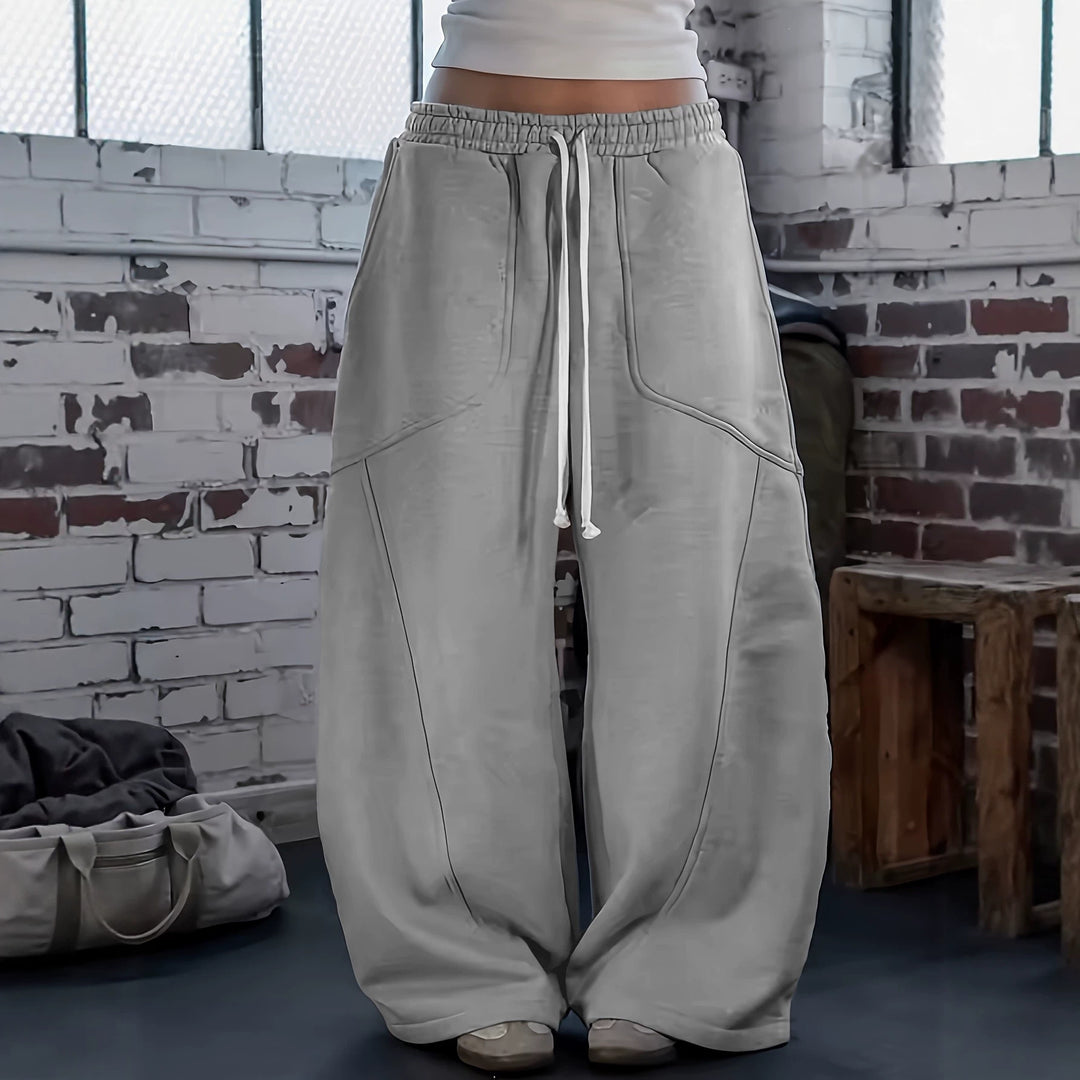 Damen Weite Baggy-Sweatpants mit hohem Elastikbund, Kordelzug und Teilungsnähten Drune