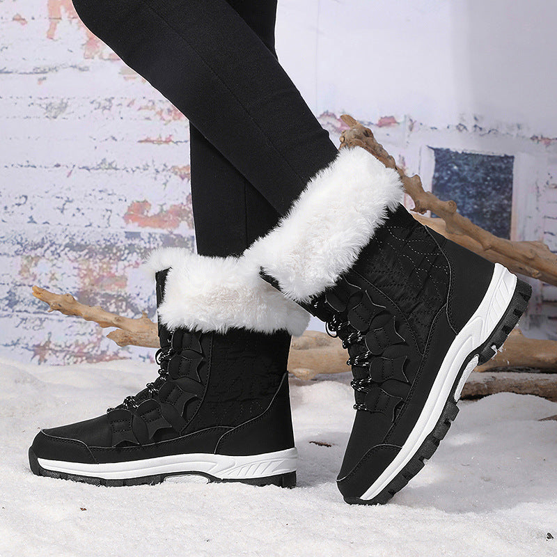 Damen Gefütterte Winterstiefel mit Kunstfellkragen, wasserabweisender Oberfläche und griffiger Profilsohle Drune