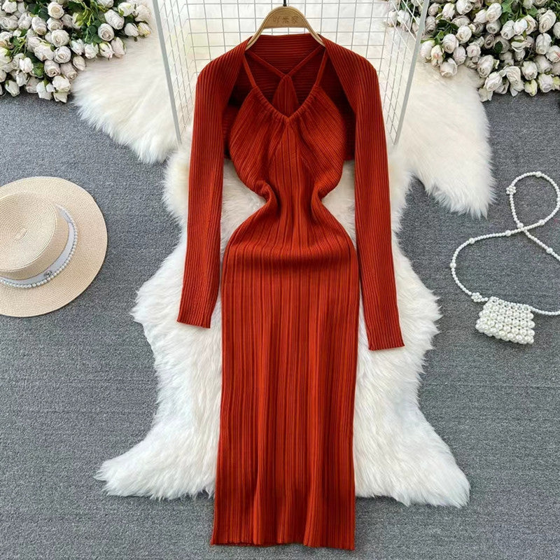 Damen elegantes Maxikleid mit raffinierten Falten und tiefem Ausschnitt Drune