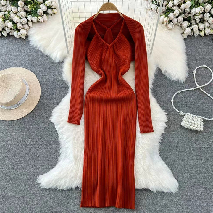 Damen elegantes Maxikleid mit raffinierten Falten und tiefem Ausschnitt Drune