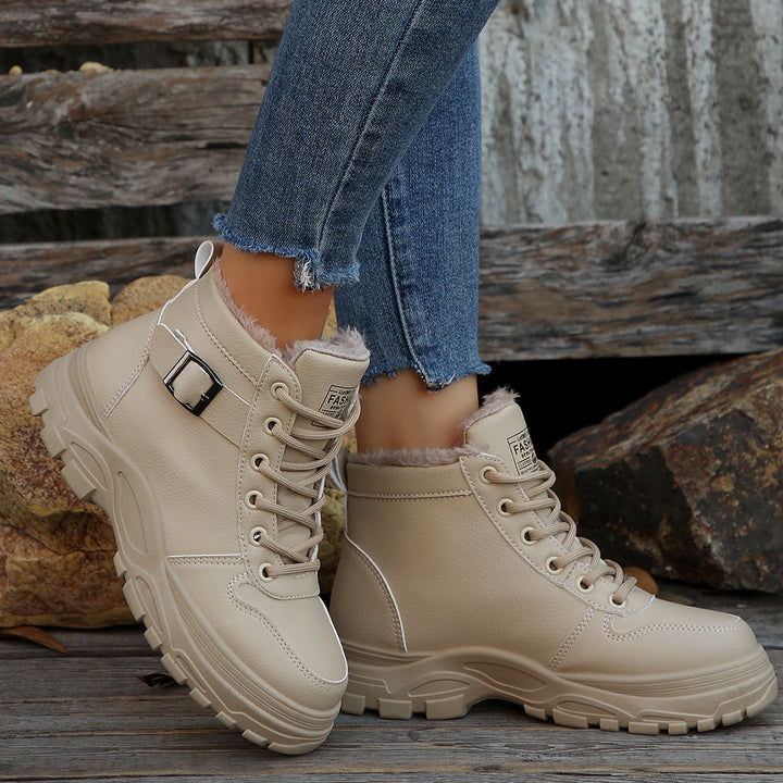 Damen Gefütterte Plateau-Ankleboots mit Kunstfellfutter und klobiger Lug-Sohle Drune