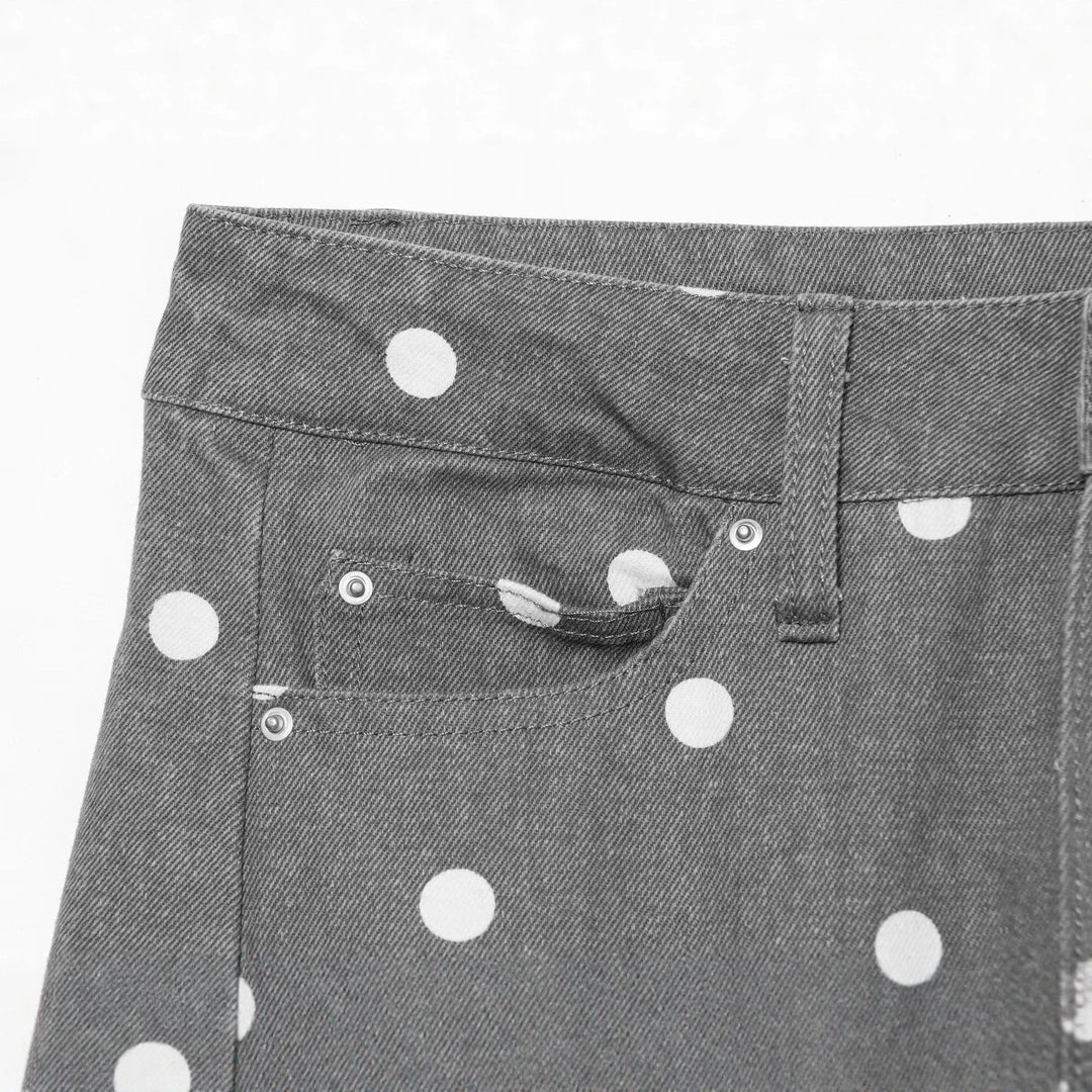 Damen Hochtaillierte weite Jeanshose mit Punkten und Bügelfalte Drune