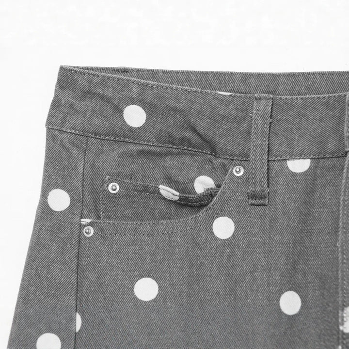 Damen Hochtaillierte weite Jeanshose mit Punkten und Bügelfalte Drune