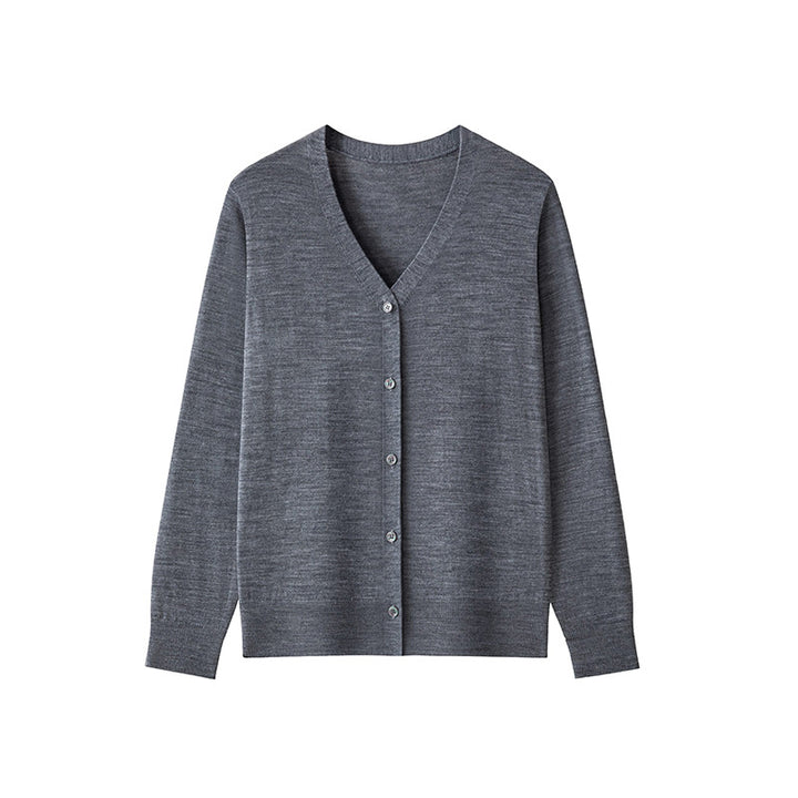Damen Feinstrick-Cardigan mit V‑Ausschnitt, durchgehender Knopfleiste und leichtem Fall Drune