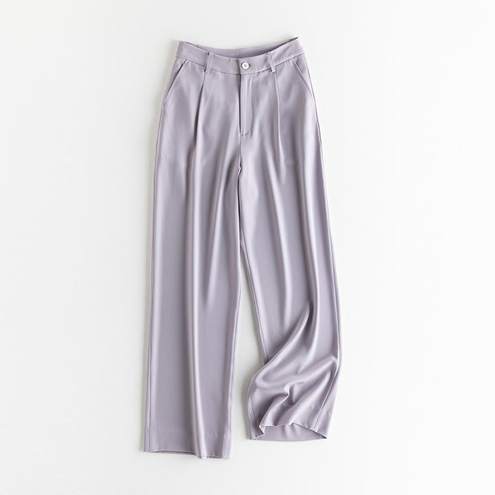 Damen Weite Hochtaillierte Satinhose mit Bundfalten und Eingrifftaschen Drune