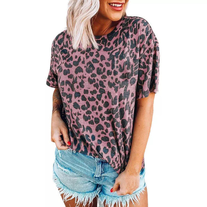 Damen lässiges Leoprint T-Shirt mit weichem Stoff und lockerer Passform Drune