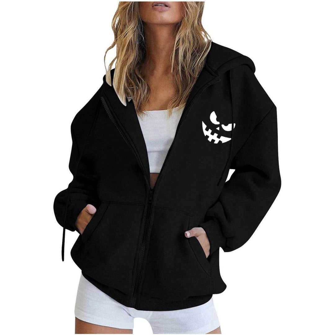 Damen nan oversized Kapuzenjacke mit Frontreißverschluss, Kängurutaschen und stilisiertem Sonnenblumenprint Drune