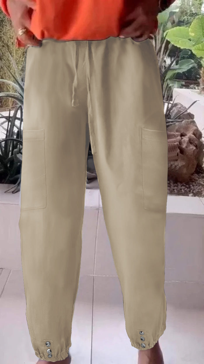 Damen Cargo-Jogginghose mit Kordelzug, aufgesetzten Taschen und Knopfmanschetten Drune