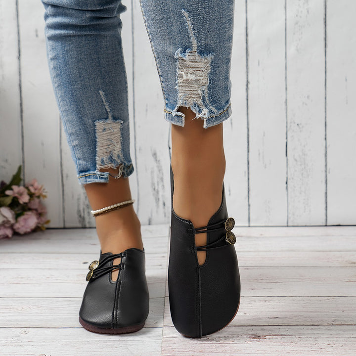 Damen nan weiche Lederoptik Slipper mit elastischer Schnürung und ergonomischer Komfortsohle Drune