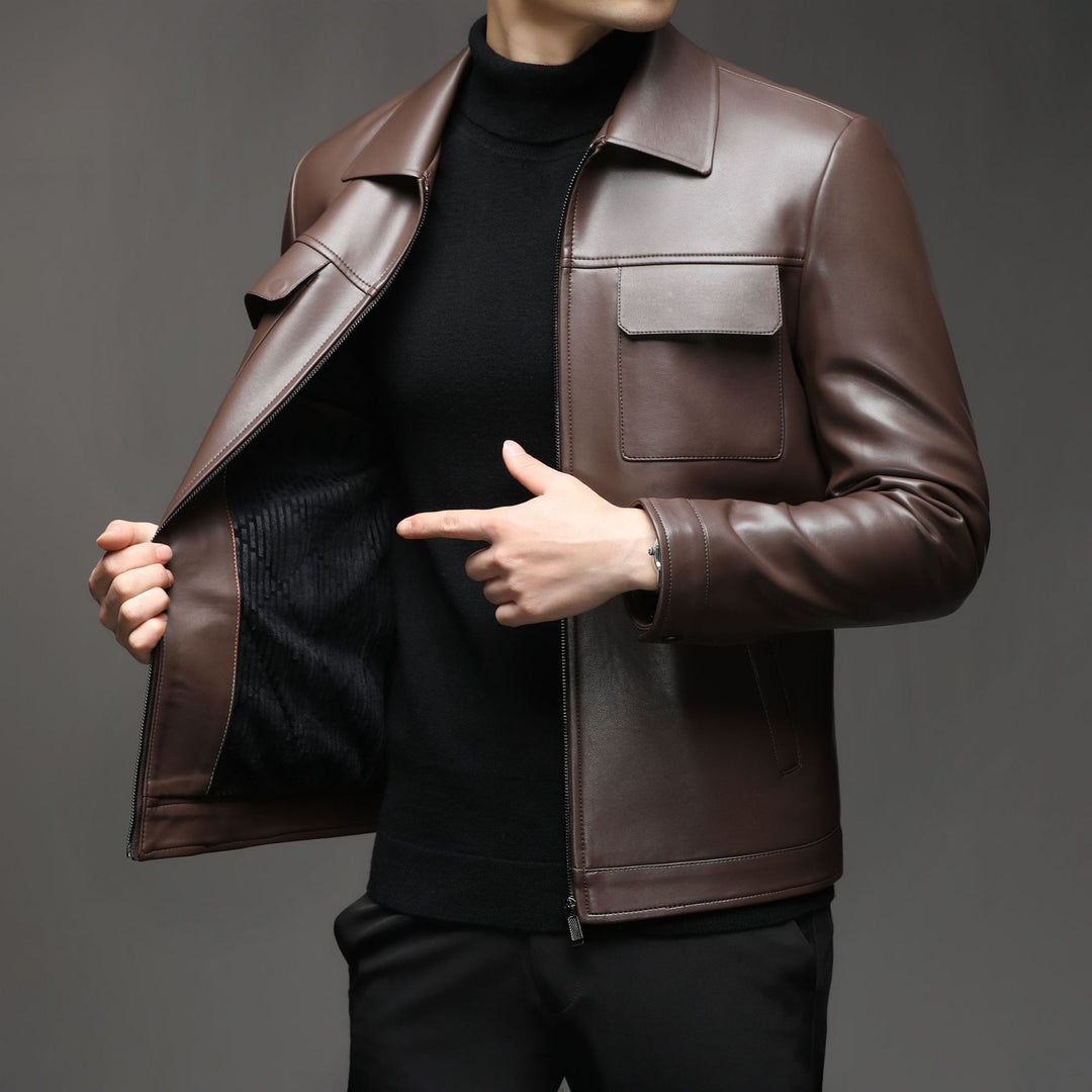 Herren Glatte Lederoptik-Blouson mit Brustklappen und Reißverschluss Drune