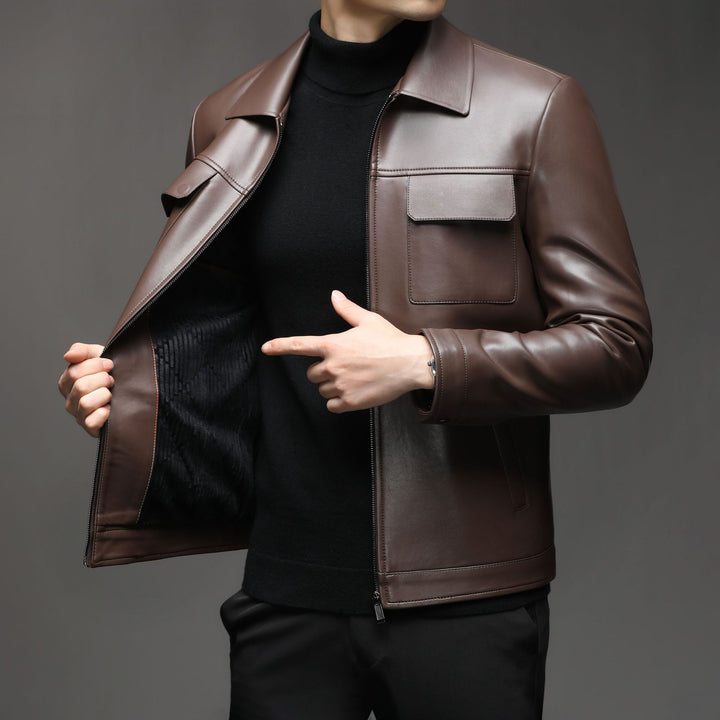 Herren Glatte Lederoptik-Blouson mit Brustklappen und Reißverschluss Drune