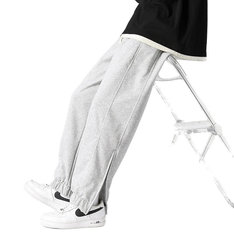 Herren weite Jogginghose mit seitlichem Reißverschluss‑Schlitz, elastischem Bund & Kordelzug Drune