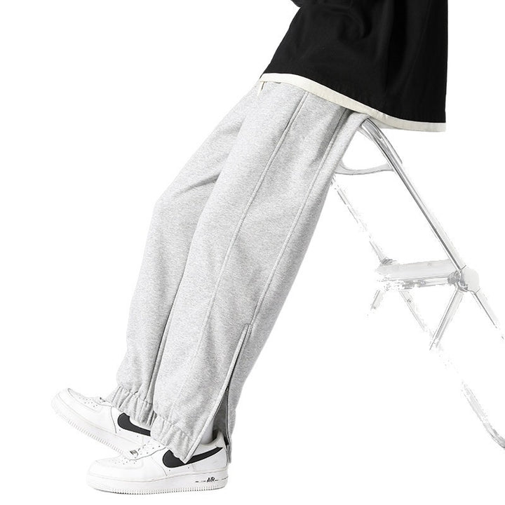 Herren weite Jogginghose mit seitlichem Reißverschluss‑Schlitz, elastischem Bund & Kordelzug Drune