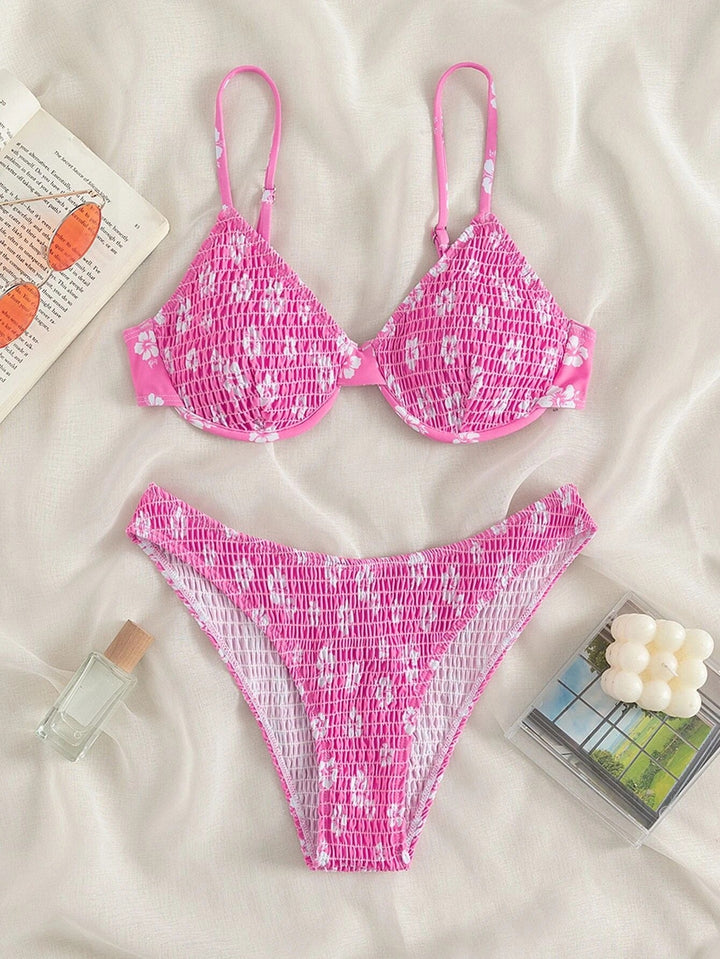 Damen Hochgeschnittener Bikini mit gepolstertem Oberteil und verstellbaren Trägern Drune