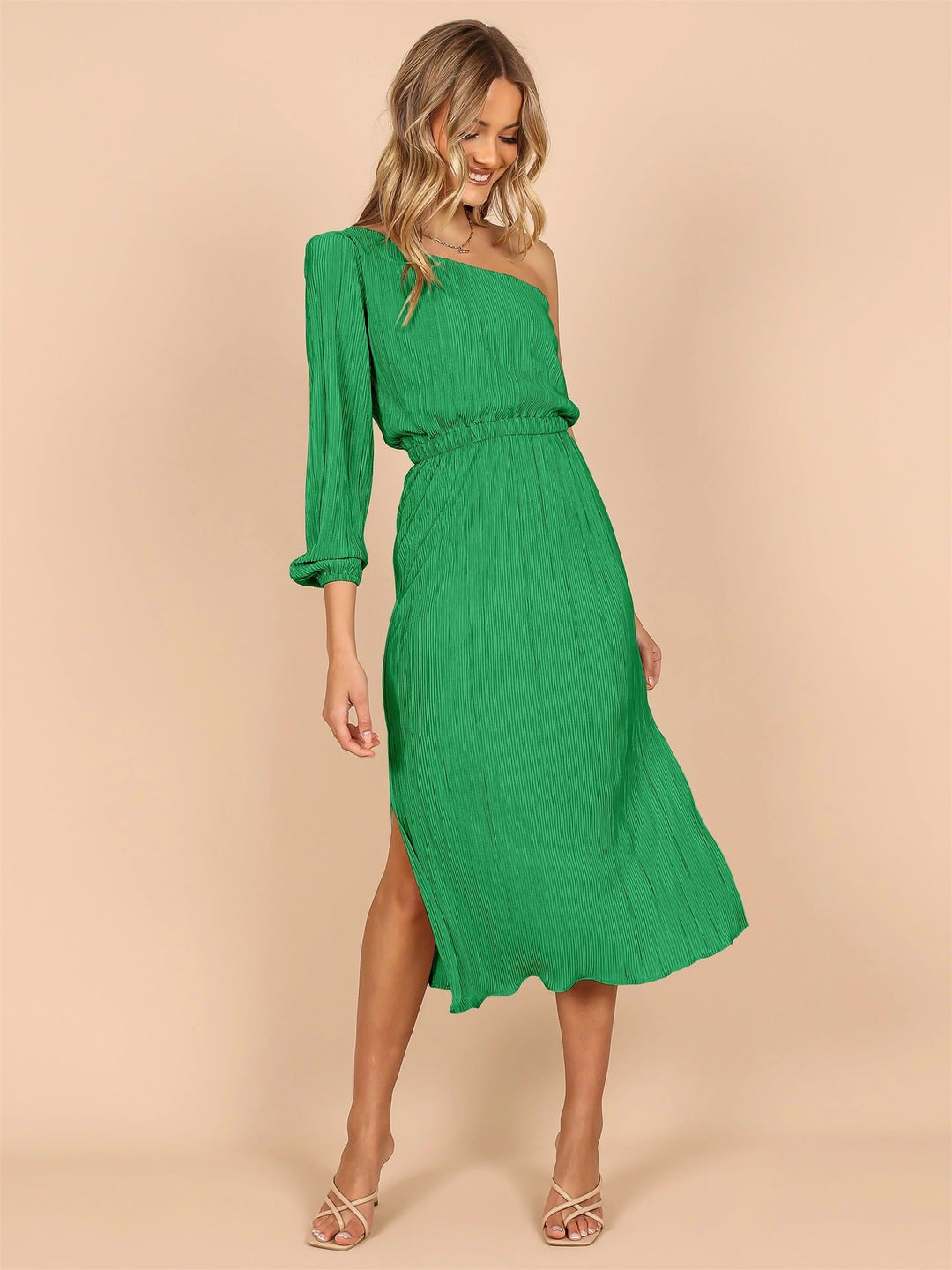Damen Asymmetrisches Plisseekleid mit Taillengürtel Drune