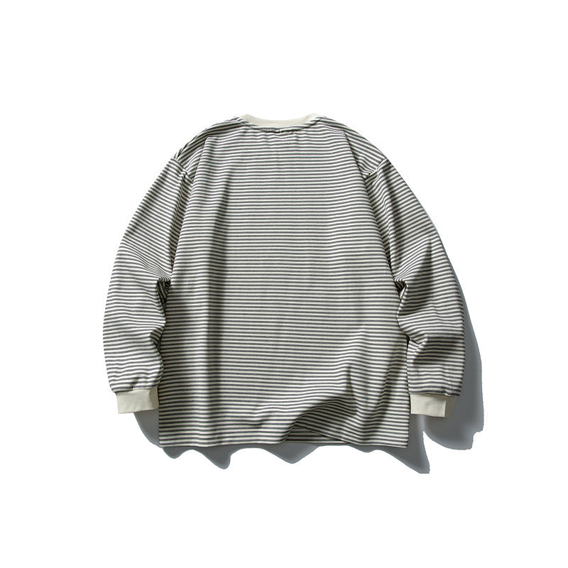 Unisex Oversize Longsleeve im Marinelook mit feiner Ringelstruktur und geripptem Kragen Drune