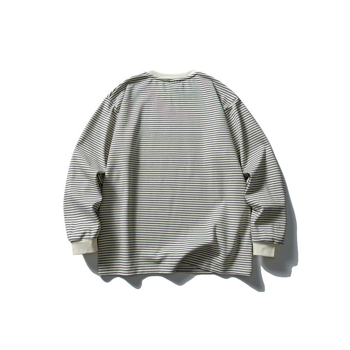 Unisex Oversize Longsleeve im Marinelook mit feiner Ringelstruktur und geripptem Kragen Drune