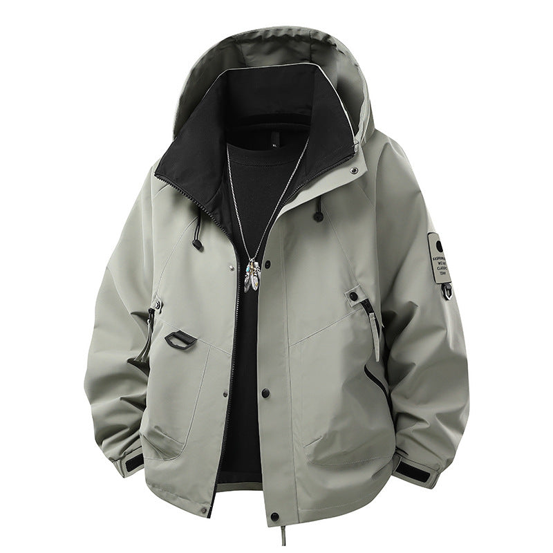 Herren Wasserdichte Outdoor-Jacke mit verstellbarem Kapuzenkragen Drune