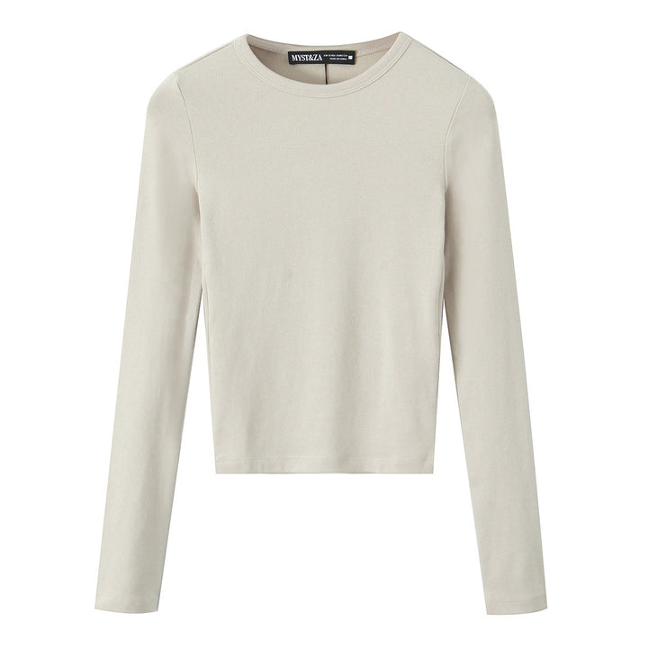 Damen Gestreiftes Cropped-Langarmshirt mit Rundhalsausschnitt Drune