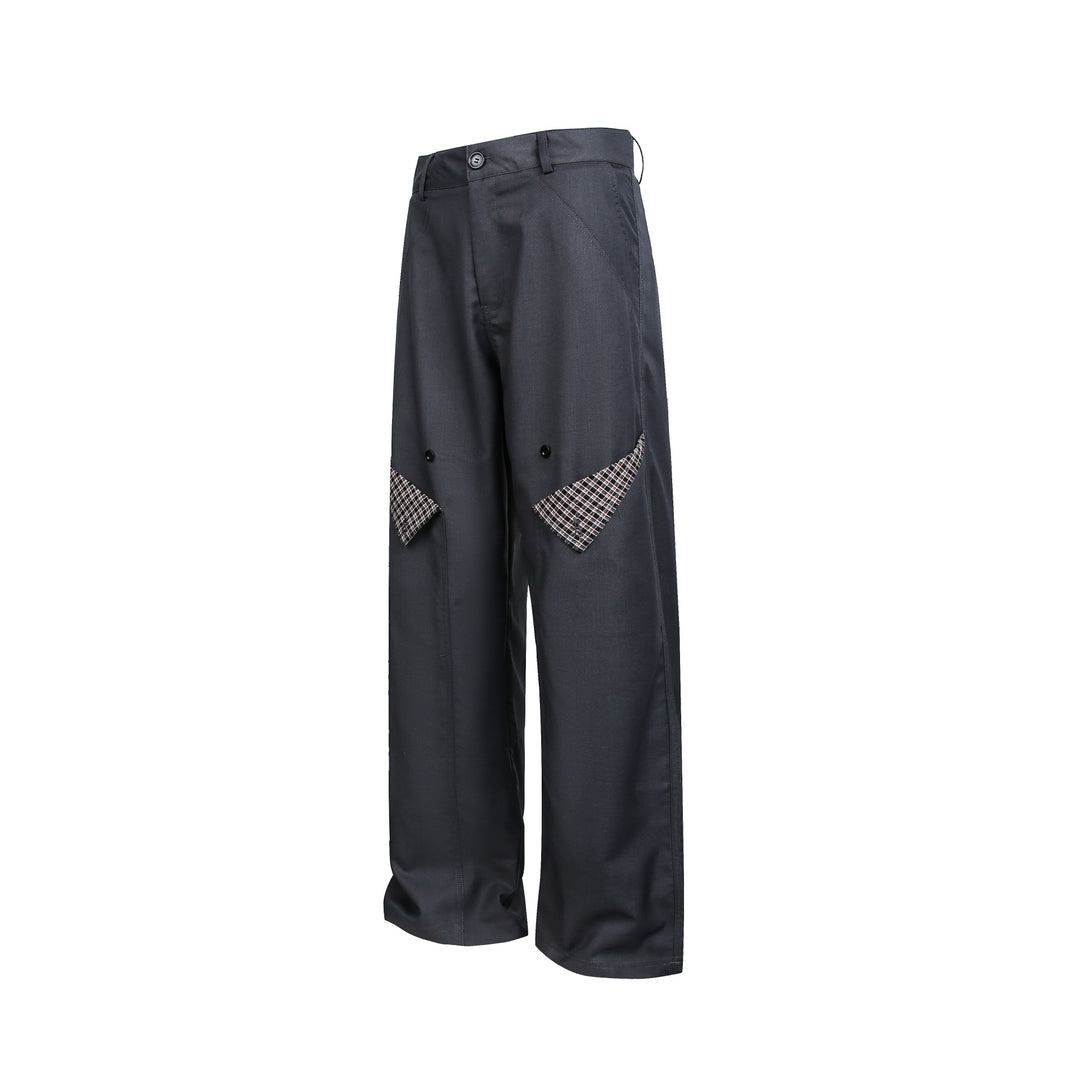 Damen Hochgeschnittene weite Cargohose mit Karomuster‑Pattentaschen Drune
