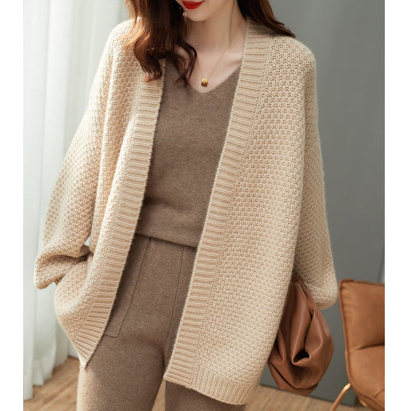 Damen Grobstrickcardigan mit weitem Schnitt und langen Ärmeln Drune