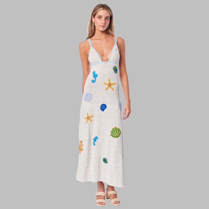 Damen gehäkeltes Strandkleid mit maritimen Motiven Drune