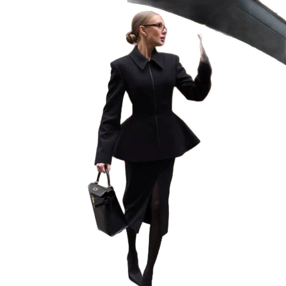 Damen taillierter Zip-Blazer mit Schößchen & strukturierter Schulter Drune