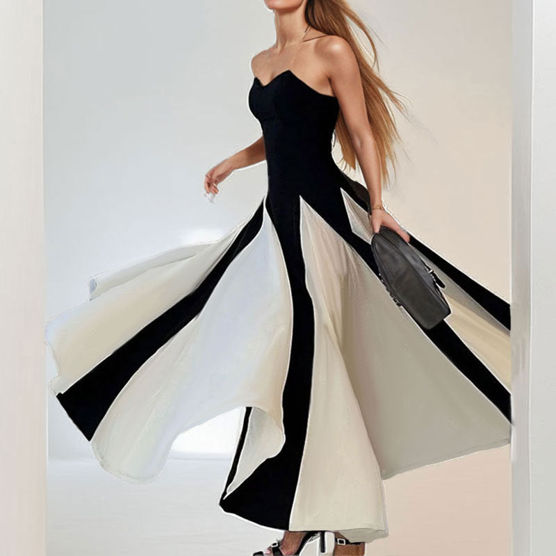Damen Elegantem Abendkleid mit Herz-Ausschnitt und vertikalen Einsätzen Drune