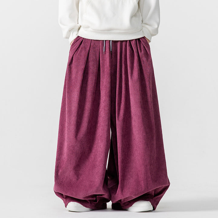 Herren Extraweite Plissée-Hose mit Rippstruktur und Tunnelzug Drune