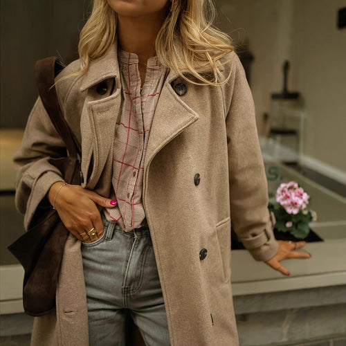 Damen eleganter Wollmantel mit praktischem Gürtel Drune