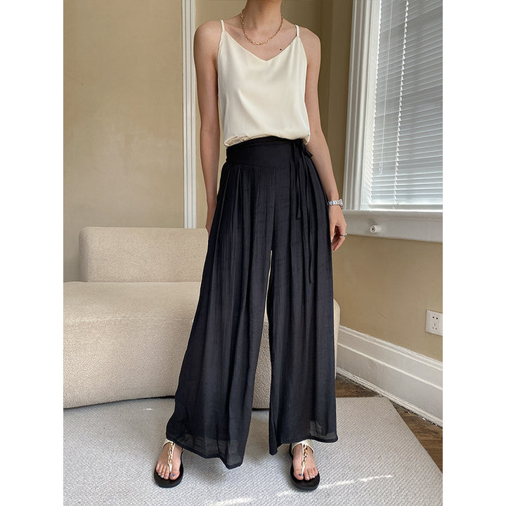 Damen weit geschnittene Palazzo-Hose mit Taillenknotendetail Drune
