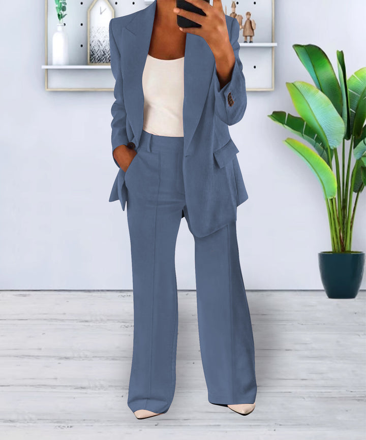 Damen Zweiteiliges Business-Casual Tailoring-Set mit Longline-Blazer und weitem Bundfalten-Hosenbein Drune