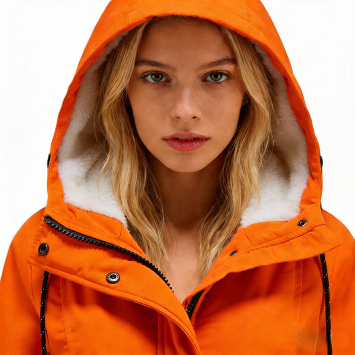 Damen Wasserabweisender Parka mit Teddyfutter, Kapuze und Taillierter Passform Drune
