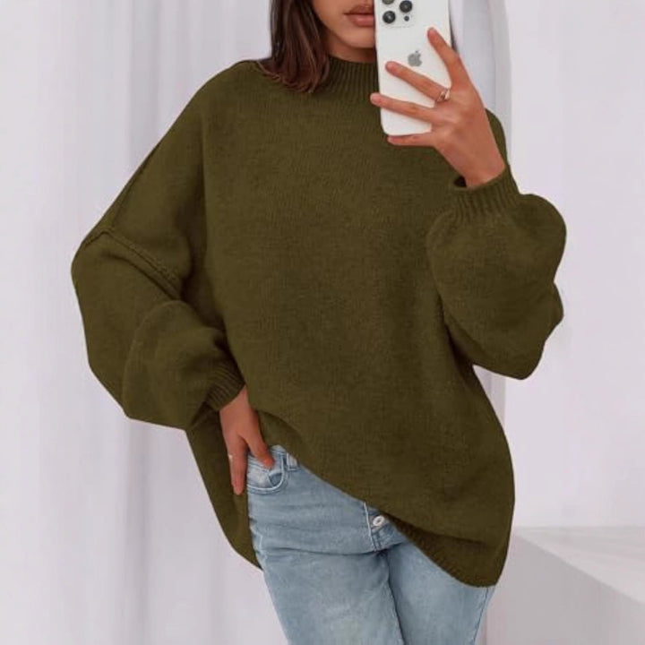 Damen Oversize-Strickpullover mit Stehkragen und Ballonärmeln Drune