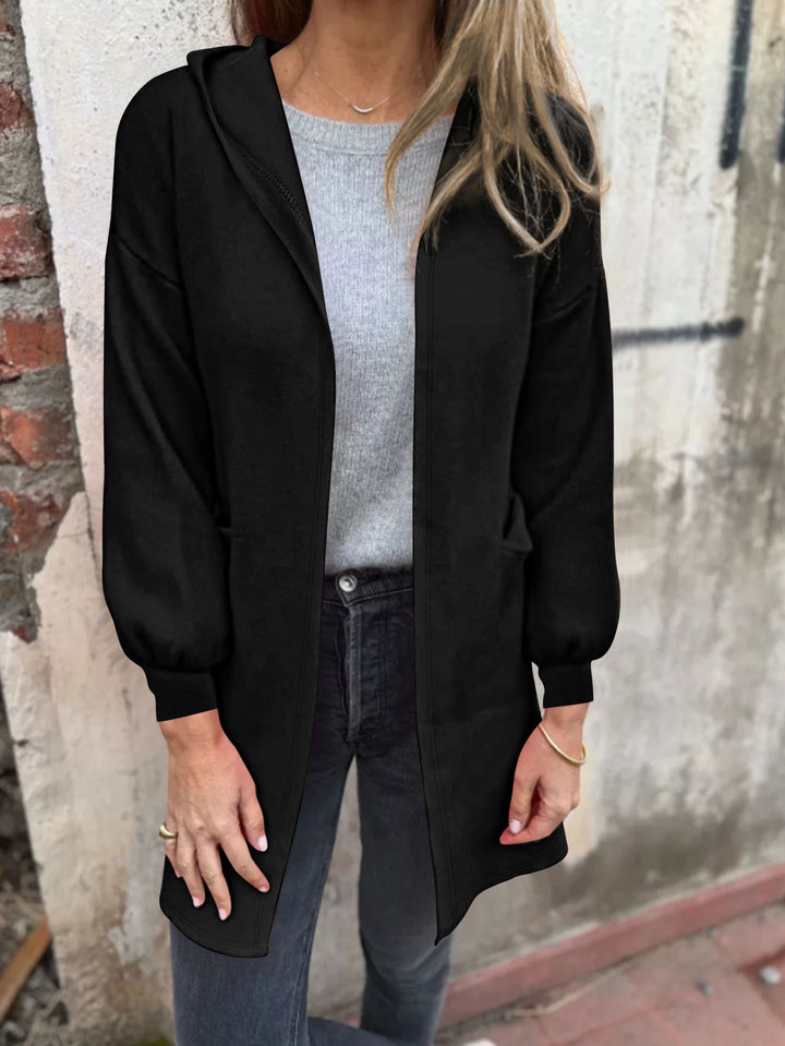 Damen Offener Longblazer mit Kapuze und Eingrifftaschen Drune