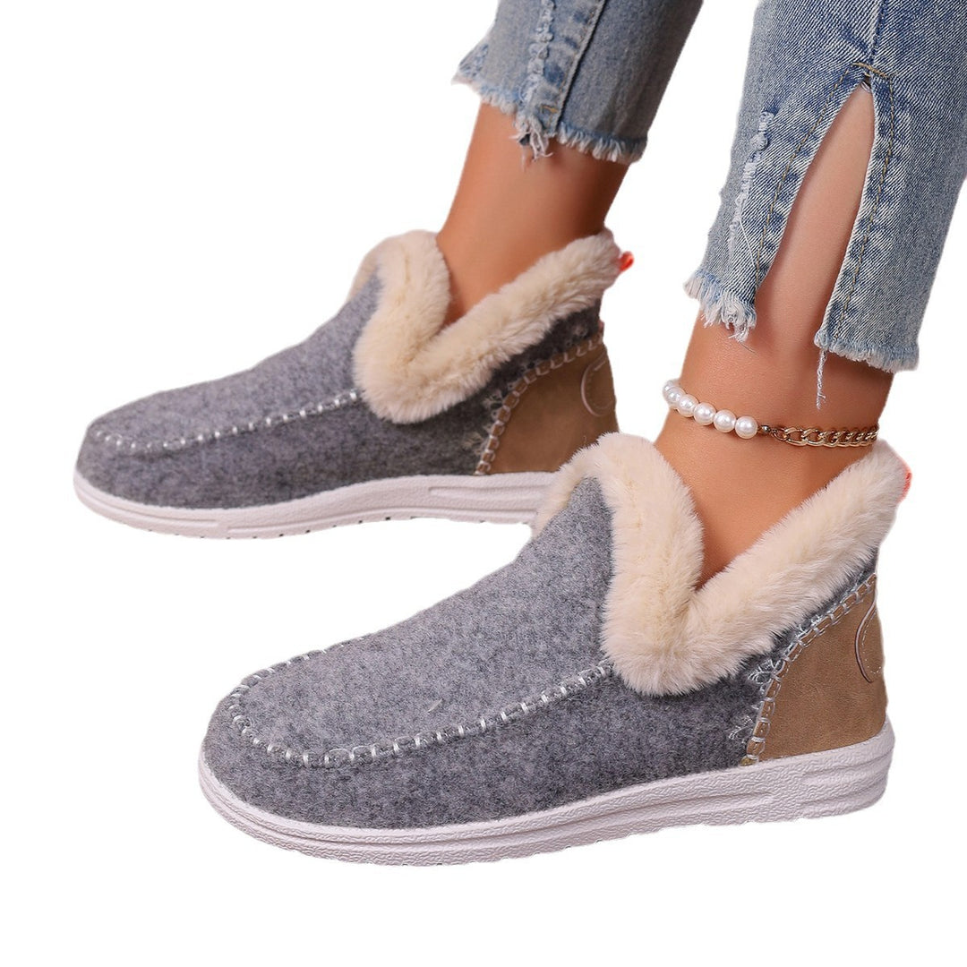 Damen Gefütterte Kurzstiefel-Hausschuhe mit Faux-Fellkragen und rutschfester Gummisohle Drune