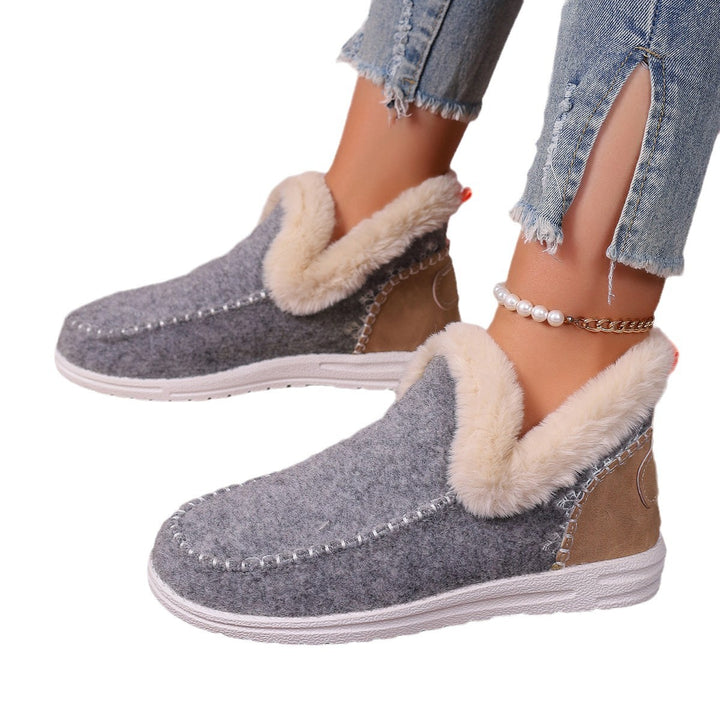Damen Gefütterte Kurzstiefel-Hausschuhe mit Faux-Fellkragen und rutschfester Gummisohle Drune