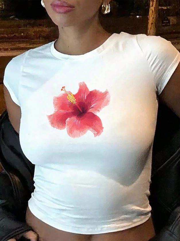 Damen Crop-T-Shirt mit animalistischem Lippenmotiv und auffälligem Schriftzug Drune