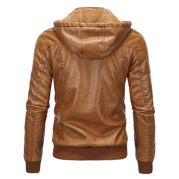 Herren Vintage-inspirierte Kunstleder-Bomberjacke mit Teddyfutter, Stehkragen und Brusttaschen Drune