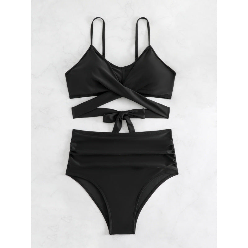 Damen Bikiniset mit hohem Bund und geknotetem Oberteil Drune