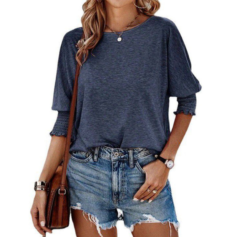 Damen lässiges Oversized T-Shirt mit modischen Puffärmeln und Rundhalsausschnitt Drune