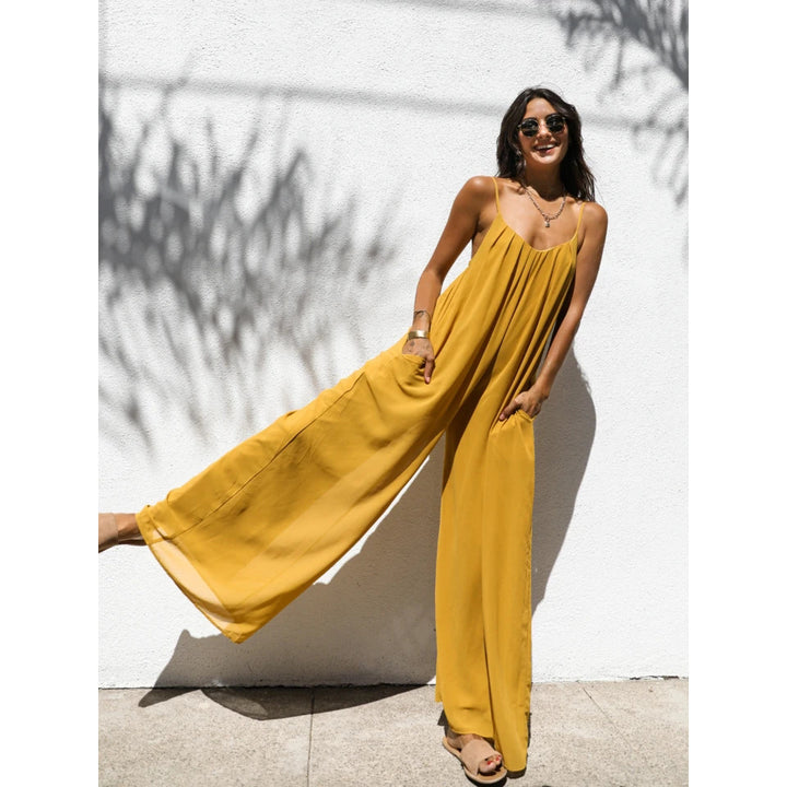 Damen Luftiger Jumpsuit mit weitem Schnitt und verstellbaren Trägern Drune